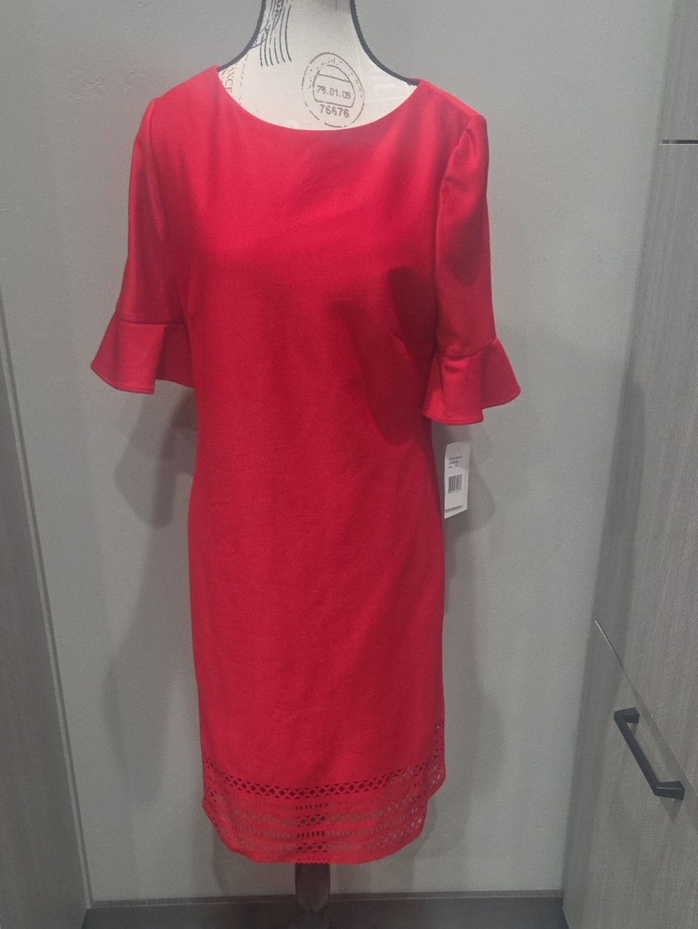 Red Ruffle Sleeve Shift Dress - Classic Women's Dress